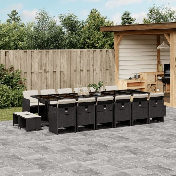 9-tlg. Garten-Essgruppe mit Kissen Schwarz Poly Rattan