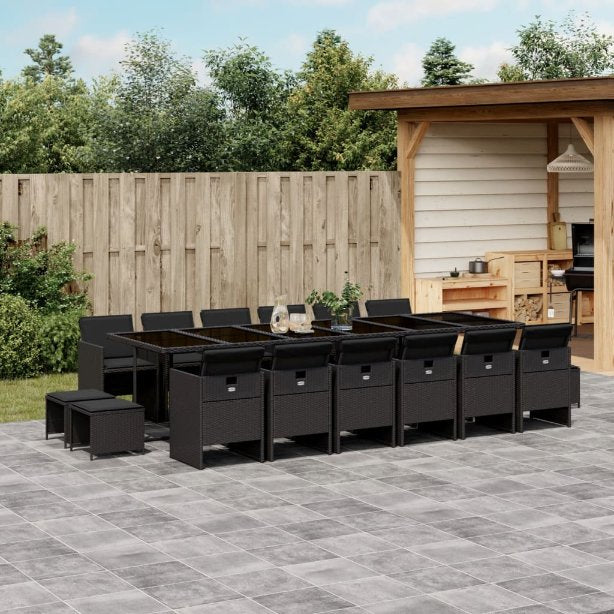 9-tlg. Garten-Essgruppe mit Kissen Schwarz Poly Rattan