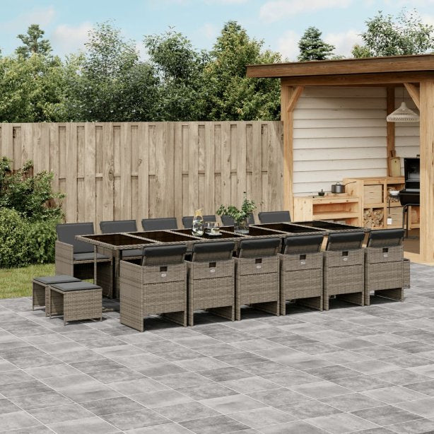 9-tlg. Garten-Essgruppe mit Kissen Schwarz Poly Rattan
