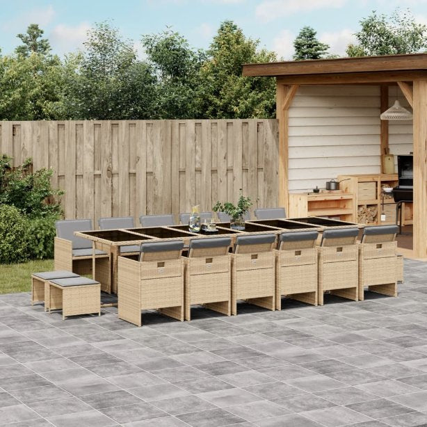 9-tlg. Garten-Essgruppe mit Kissen Schwarz Poly Rattan