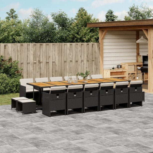 9-tlg. Garten-Essgruppe mit Kissen Schwarz Poly Rattan