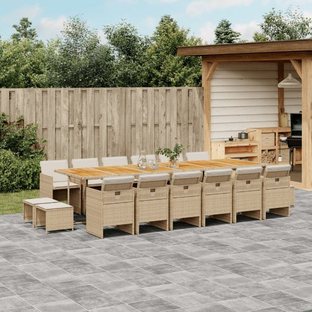 9-tlg. Garten-Essgruppe mit Kissen Schwarz Poly Rattan