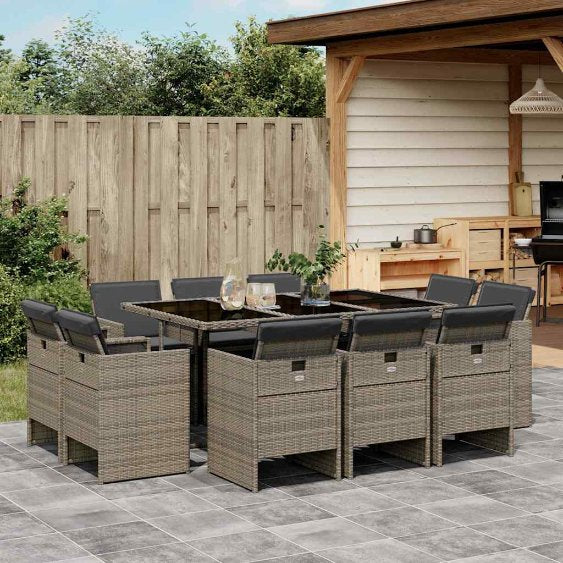 9-tlg. Garten-Essgruppe mit Kissen Schwarz Poly Rattan