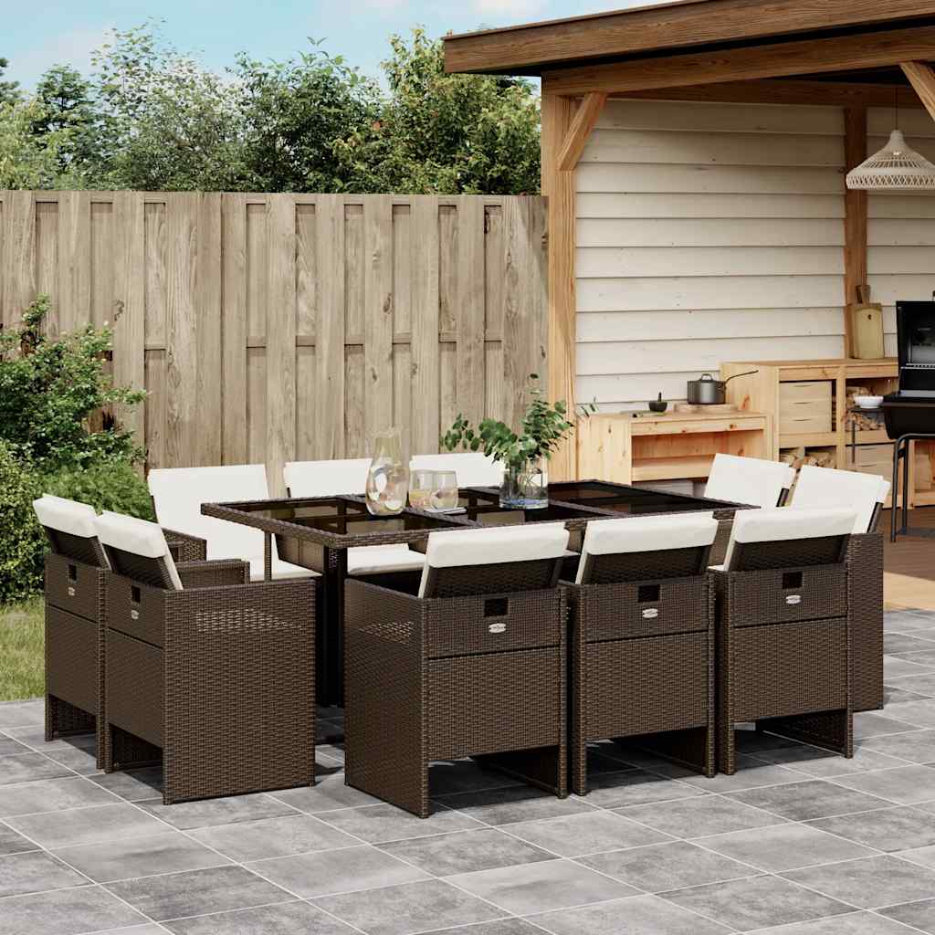 9-tlg. Garten-Essgruppe mit Kissen Schwarz Poly Rattan