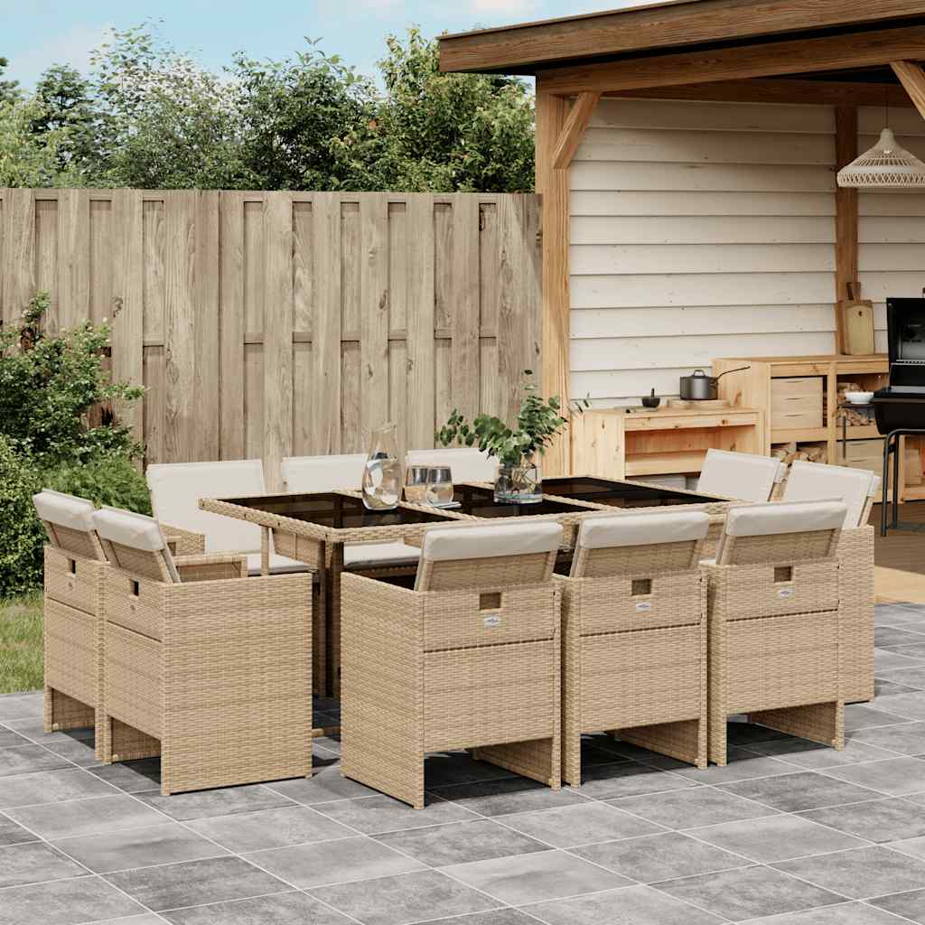 9-tlg. Garten-Essgruppe mit Kissen Schwarz Poly Rattan