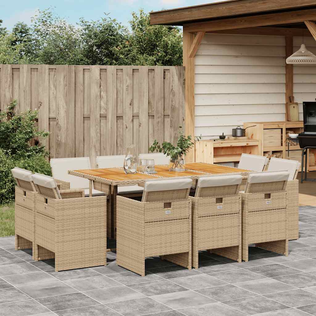 9-tlg. Garten-Essgruppe mit Kissen Schwarz Poly Rattan