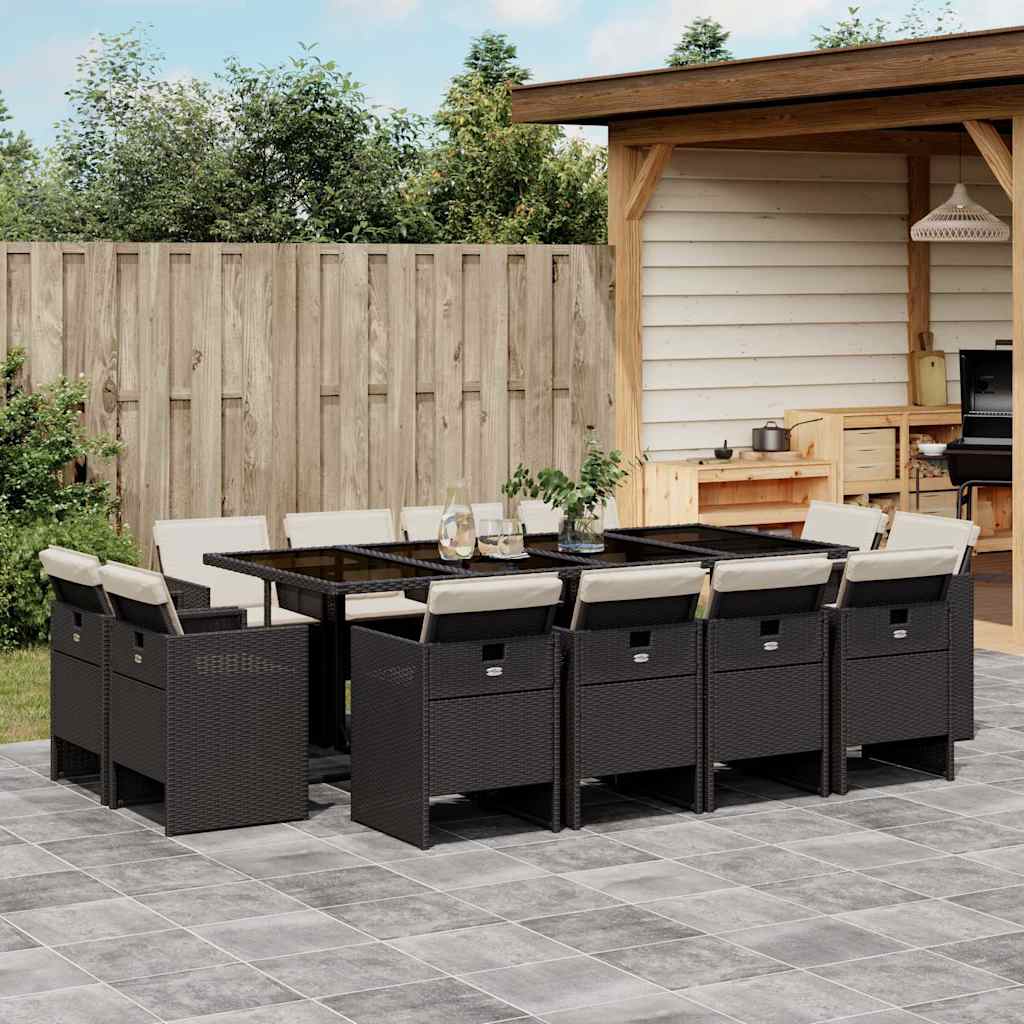 9-tlg. Garten-Essgruppe mit Kissen Schwarz Poly Rattan