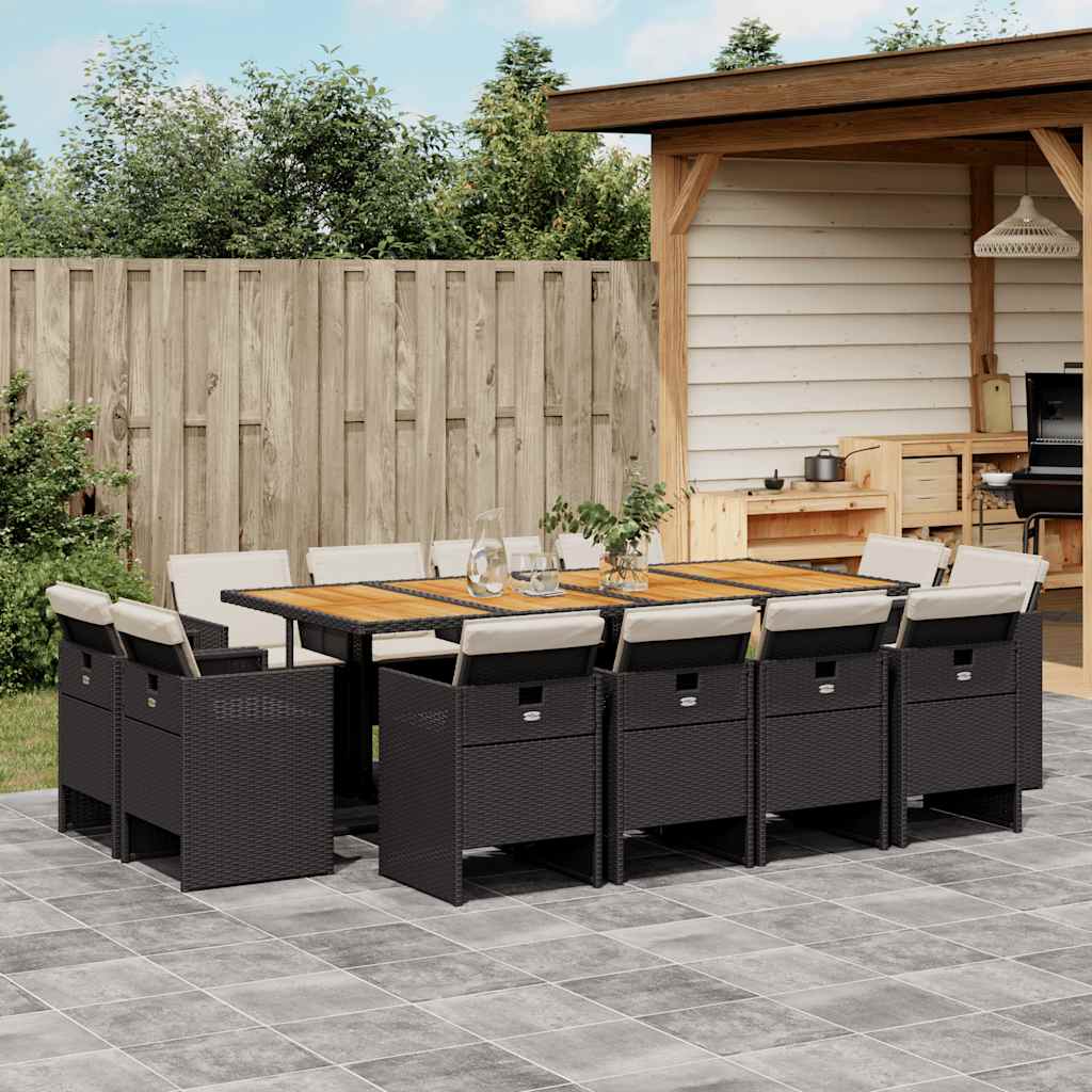9-tlg. Garten-Essgruppe mit Kissen Schwarz Poly Rattan