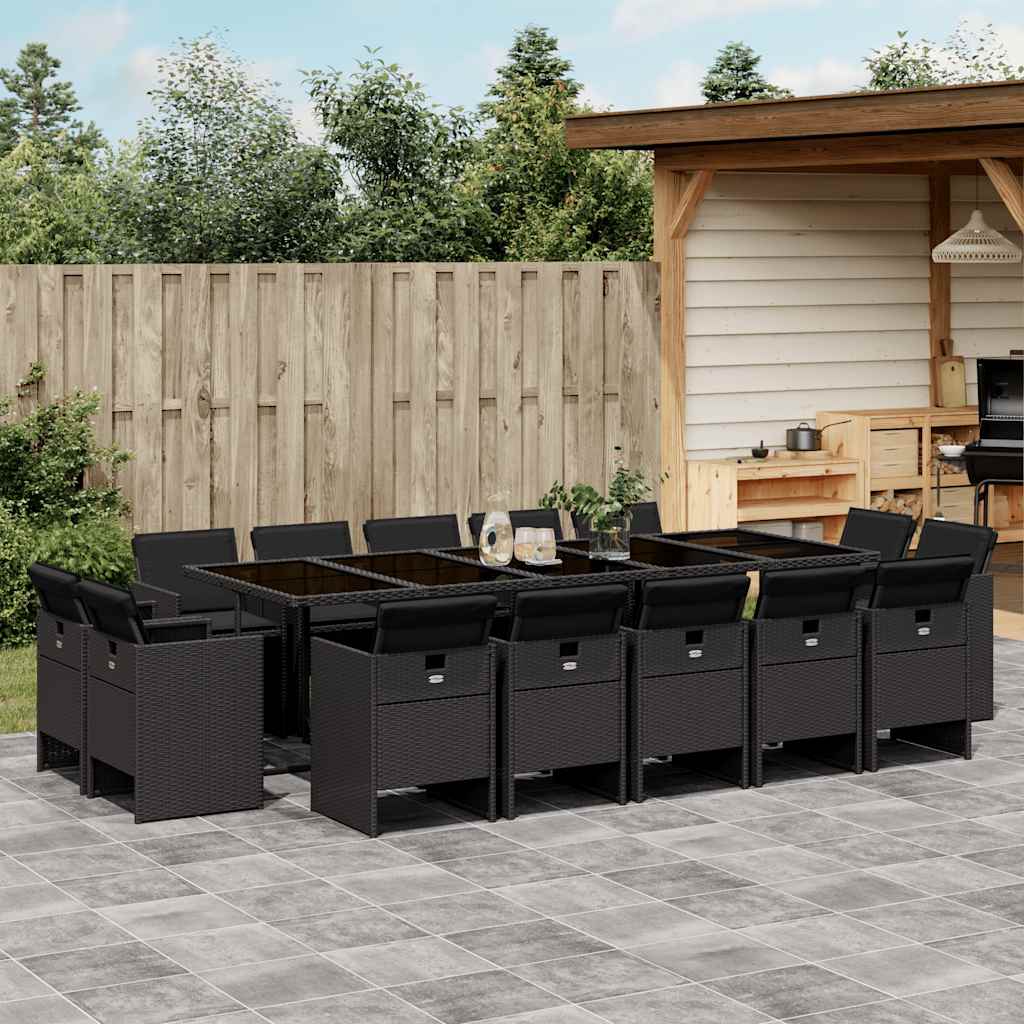 9-tlg. Garten-Essgruppe mit Kissen Schwarz Poly Rattan