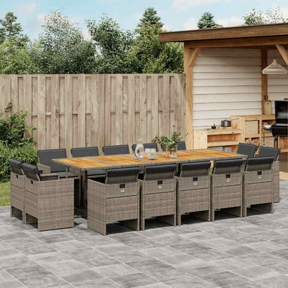 9-tlg. Garten-Essgruppe mit Kissen Schwarz Poly Rattan