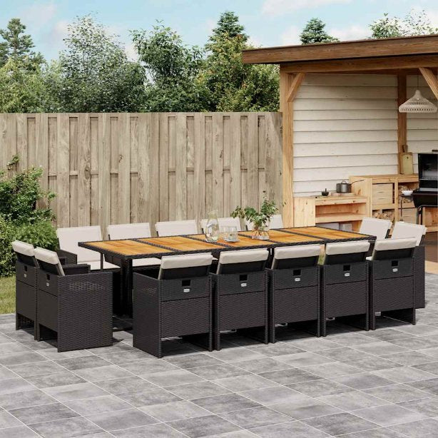 9-tlg. Garten-Essgruppe mit Kissen Schwarz Poly Rattan