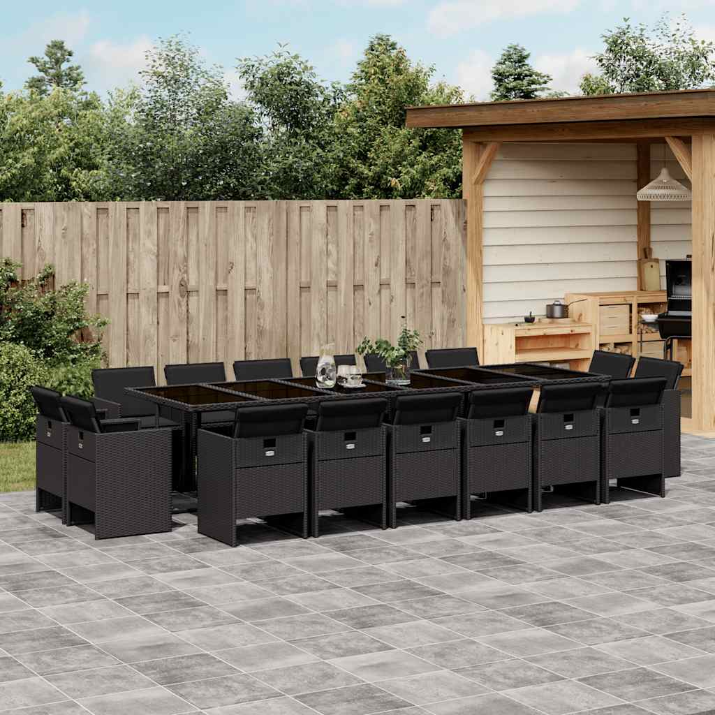 9-tlg. Garten-Essgruppe mit Kissen Schwarz Poly Rattan