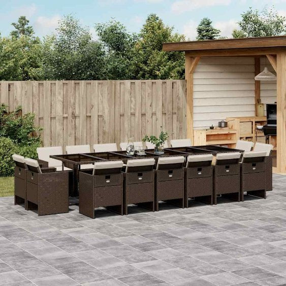 9-tlg. Garten-Essgruppe mit Kissen Schwarz Poly Rattan