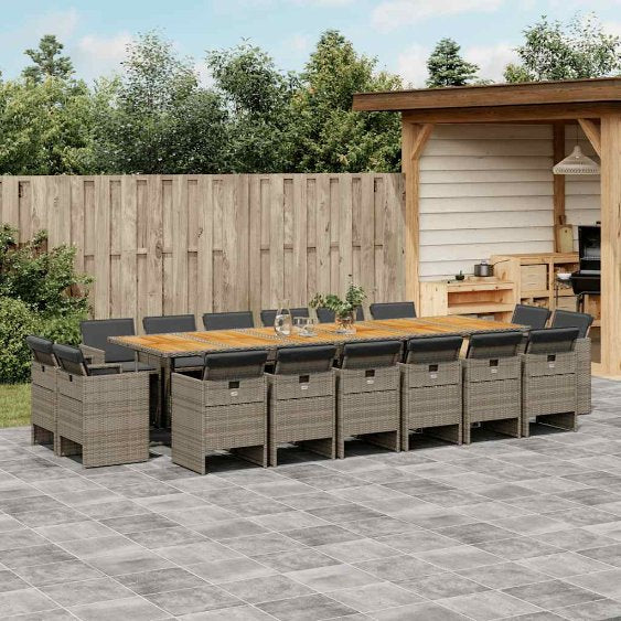 9-tlg. Garten-Essgruppe mit Kissen Schwarz Poly Rattan