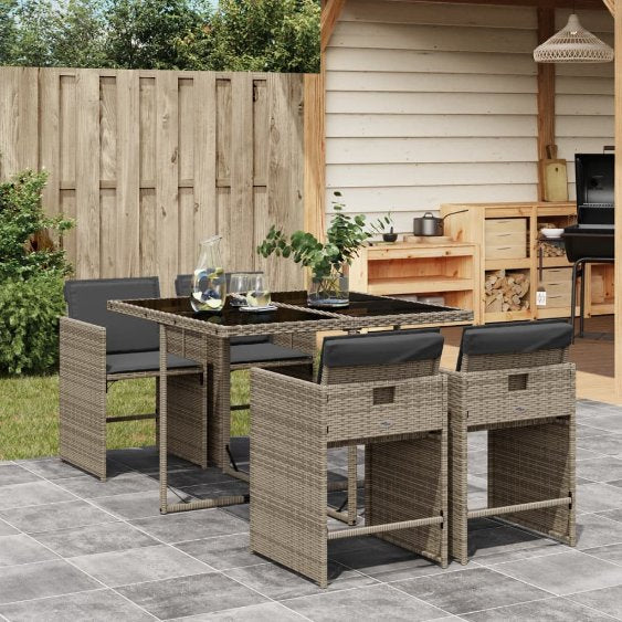5-tlg. Garten-Essgruppe mit Kissen Schwarz Poly Rattan