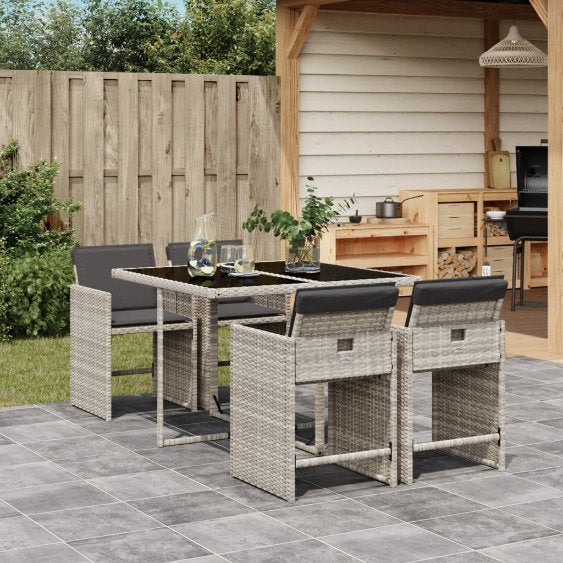 5-tlg. Garten-Essgruppe mit Kissen Schwarz Poly Rattan