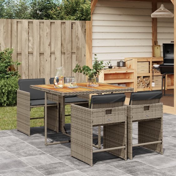 5-tlg. Garten-Essgruppe mit Kissen Schwarz Poly Rattan