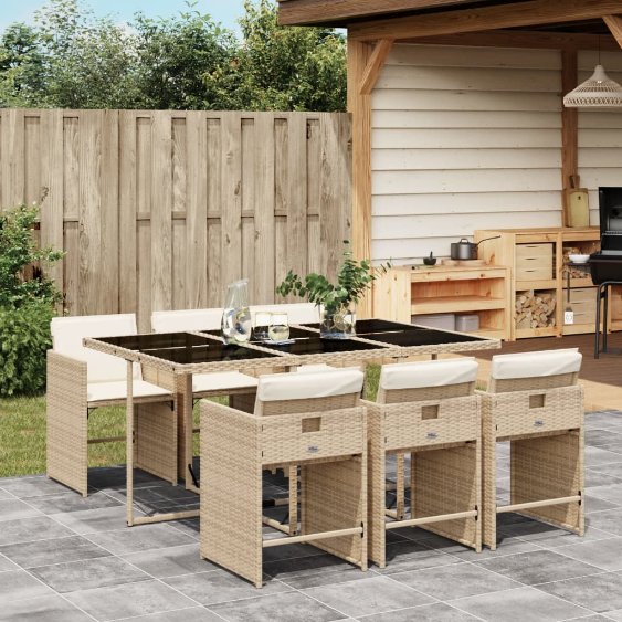 5-tlg. Garten-Essgruppe mit Kissen Schwarz Poly Rattan