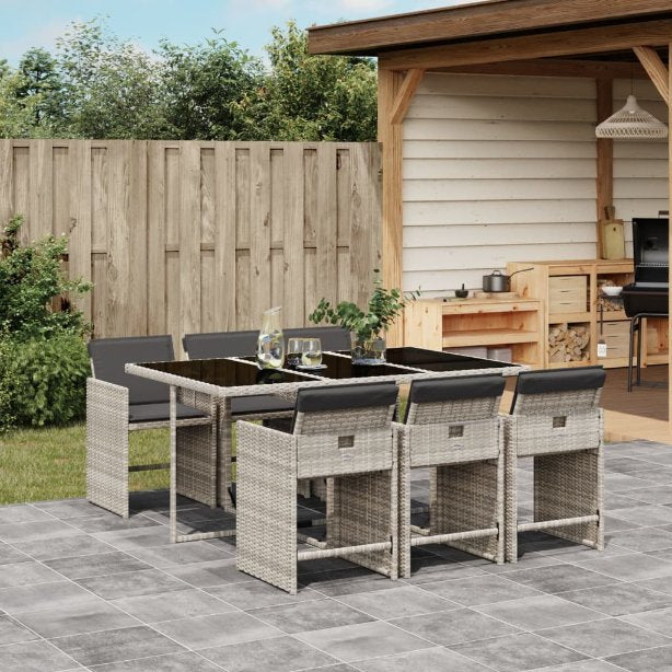 5-tlg. Garten-Essgruppe mit Kissen Schwarz Poly Rattan
