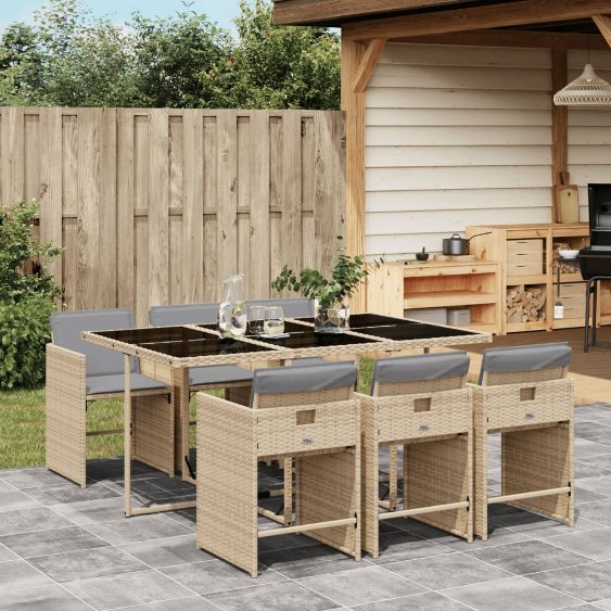5-tlg. Garten-Essgruppe mit Kissen Schwarz Poly Rattan