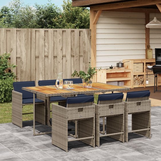 5-teiliges Garten-Ess-Set mit Kissen, grau, Polyrattan