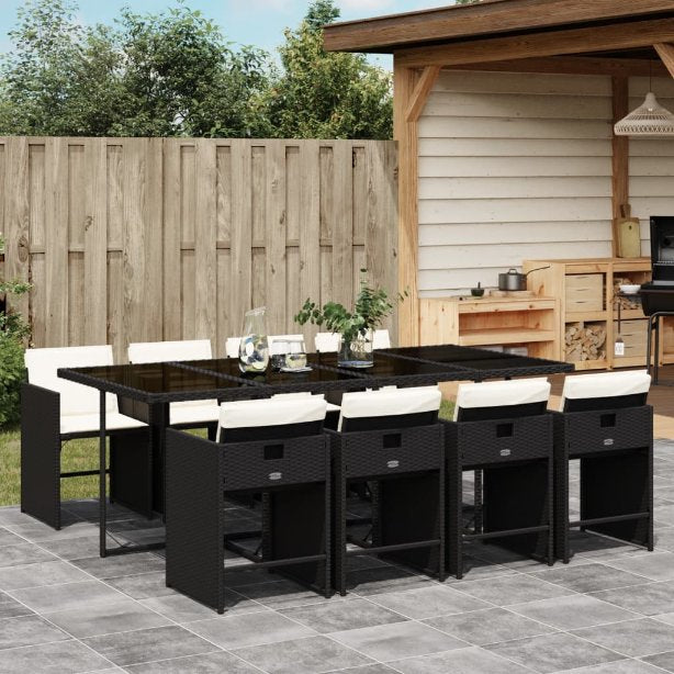 5-tlg. Garten-Essgruppe mit Kissen Schwarz Poly Rattan