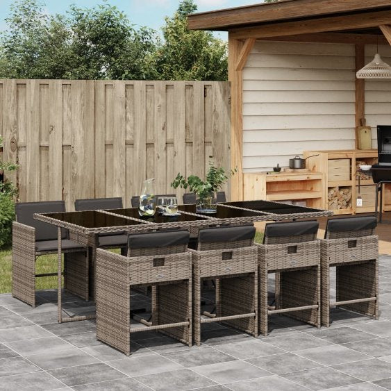 5-tlg. Garten-Essgruppe mit Kissen Schwarz Poly Rattan