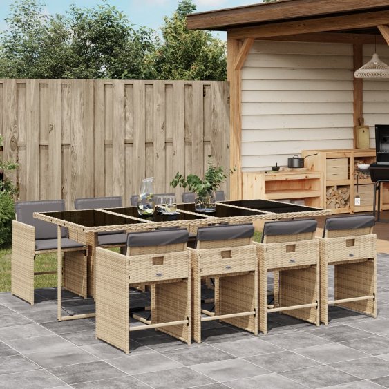 5-tlg. Garten-Essgruppe mit Kissen Schwarz Poly Rattan