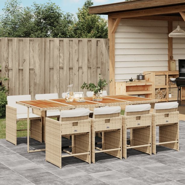 5-tlg. Garten-Essgruppe mit Kissen Schwarz Poly Rattan