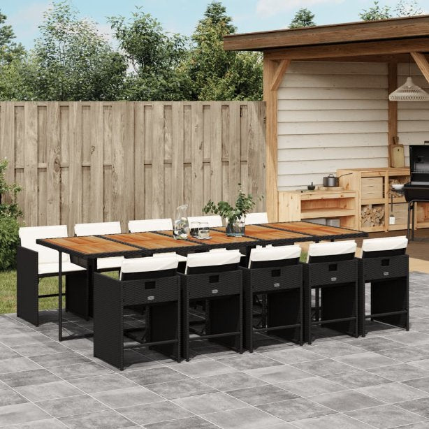 5-tlg. Garten-Essgruppe mit Kissen Schwarz Poly Rattan