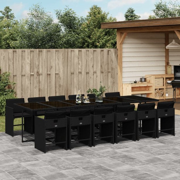 5-tlg. Garten-Essgruppe mit Kissen Schwarz Poly Rattan