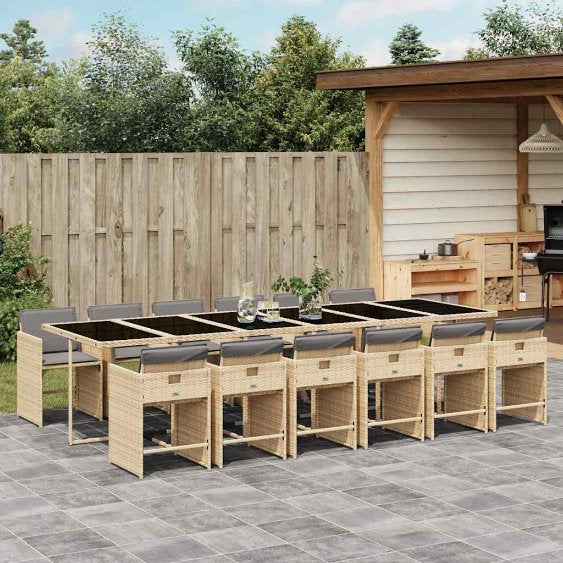 5-tlg. Garten-Essgruppe mit Kissen Schwarz Poly Rattan