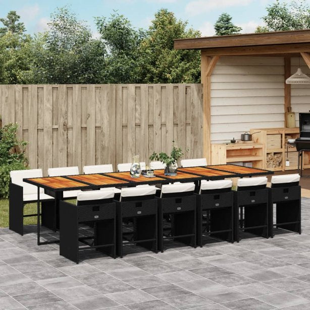 5-tlg. Garten-Essgruppe mit Kissen Schwarz Poly Rattan