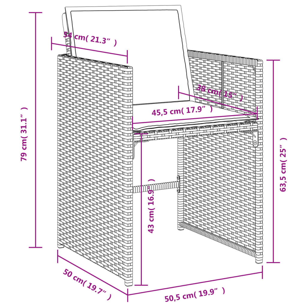 9-teiliges Garten-Ess-Set mit Kissen, grau, Polyrattan