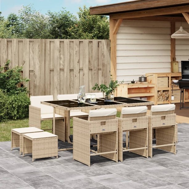 9-tlg. Garten-Essgruppe mit Kissen Schwarz Poly Rattan
