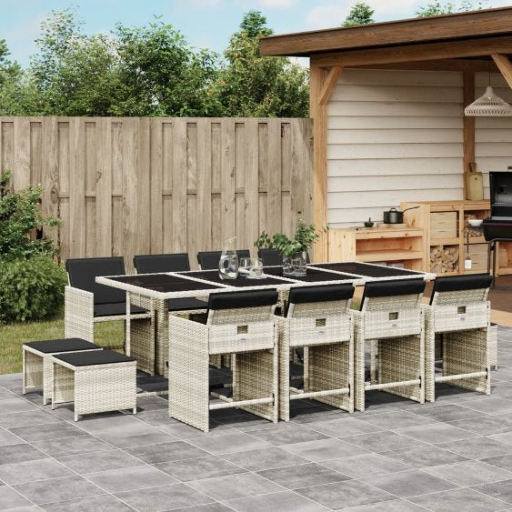 9-tlg. Garten-Essgruppe mit Kissen Schwarz Poly Rattan