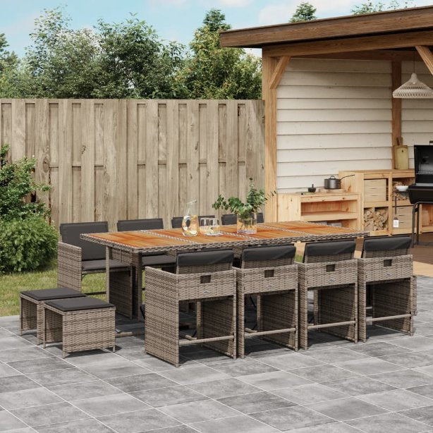 9-tlg. Garten-Essgruppe mit Kissen Schwarz Poly Rattan