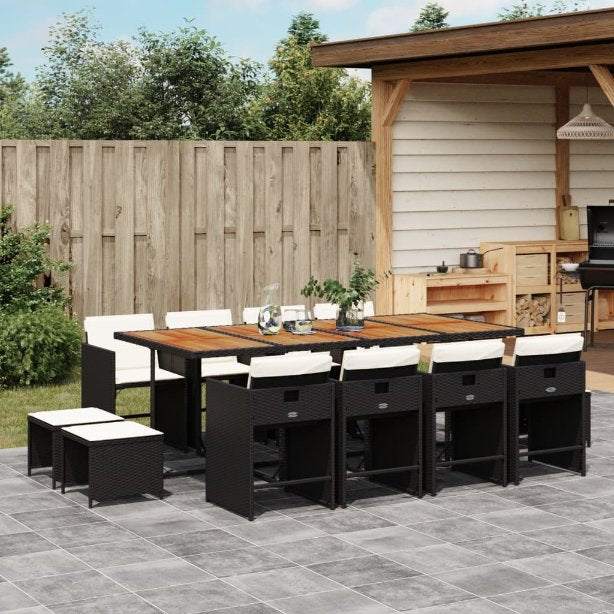9-tlg. Garten-Essgruppe mit Kissen Schwarz Poly Rattan