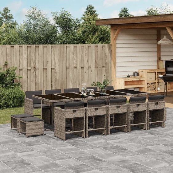 9-tlg. Garten-Essgruppe mit Kissen Schwarz Poly Rattan
