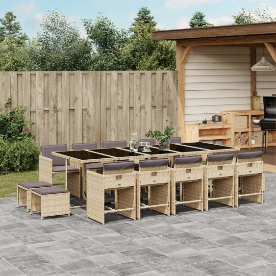 9-tlg. Garten-Essgruppe mit Kissen Schwarz Poly Rattan