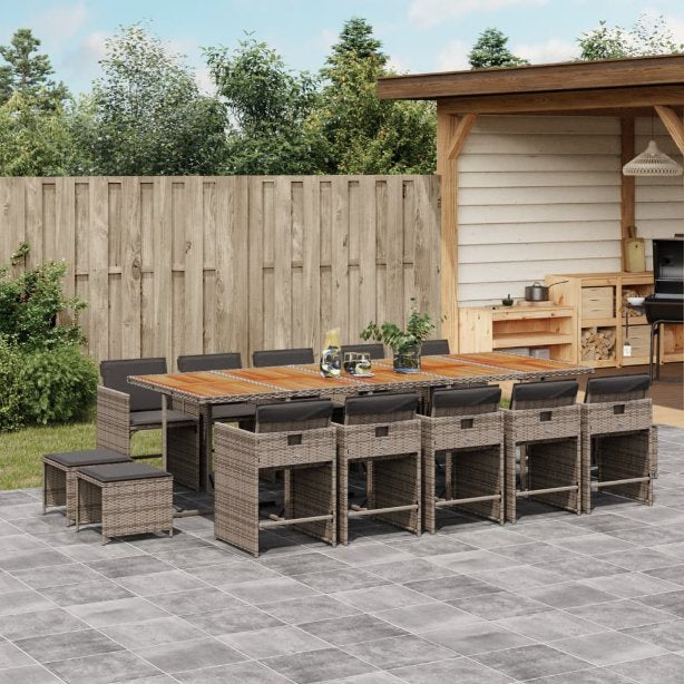 9-tlg. Garten-Essgruppe mit Kissen Schwarz Poly Rattan