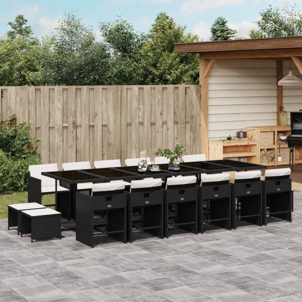 9-tlg. Garten-Essgruppe mit Kissen Schwarz Poly Rattan