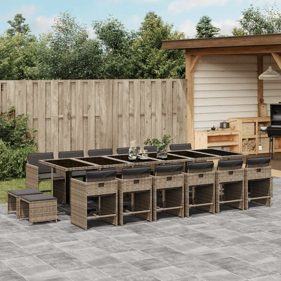 9-tlg. Garten-Essgruppe mit Kissen Schwarz Poly Rattan