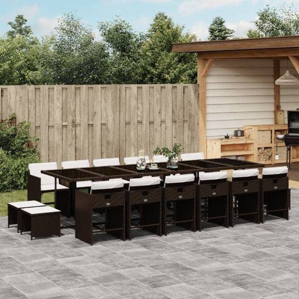 9-tlg. Garten-Essgruppe mit Kissen Schwarz Poly Rattan