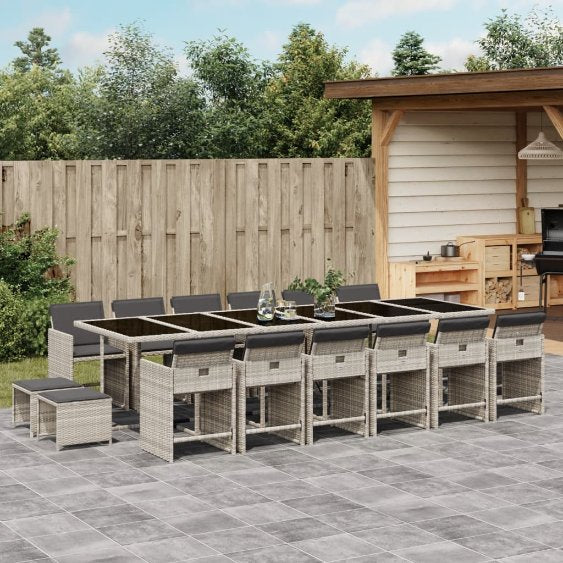 9-tlg. Garten-Essgruppe mit Kissen Schwarz Poly Rattan