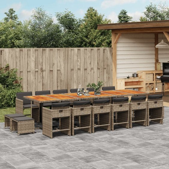 9-tlg. Garten-Essgruppe mit Kissen Schwarz Poly Rattan