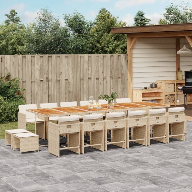 9-tlg. Garten-Essgruppe mit Kissen Schwarz Poly Rattan