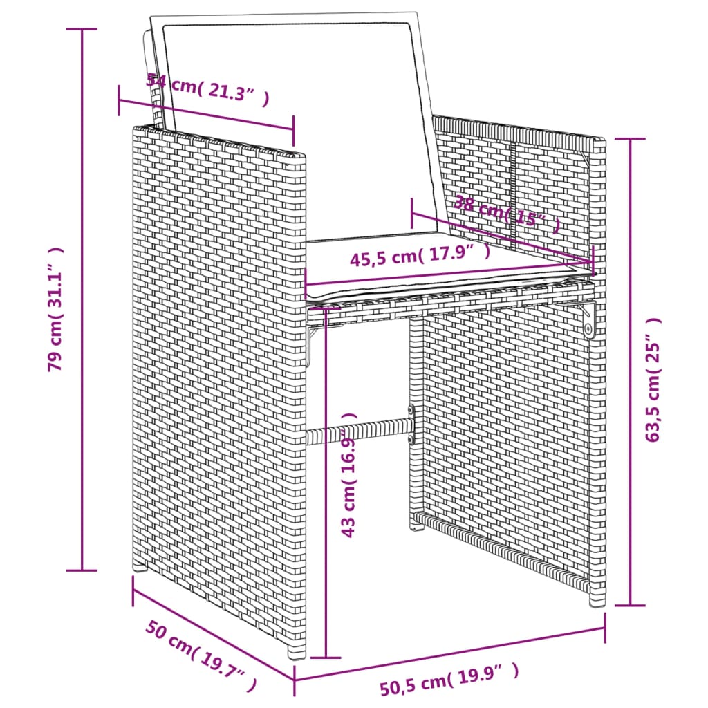 9-teiliges Garten-Ess-Set mit Kissen, grau, Polyrattan