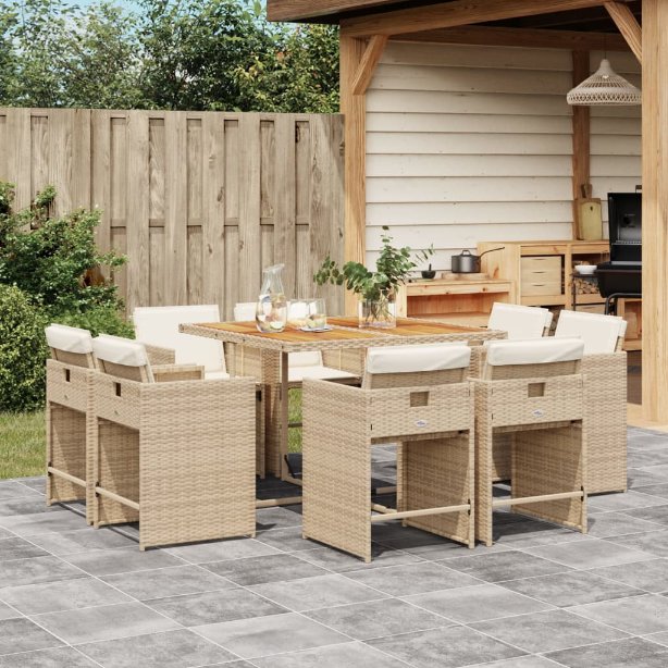 9-tlg. Garten-Essgruppe mit Kissen Schwarz Poly Rattan