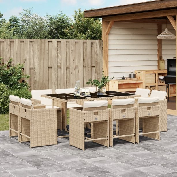 9-tlg. Garten-Essgruppe mit Kissen Schwarz Poly Rattan